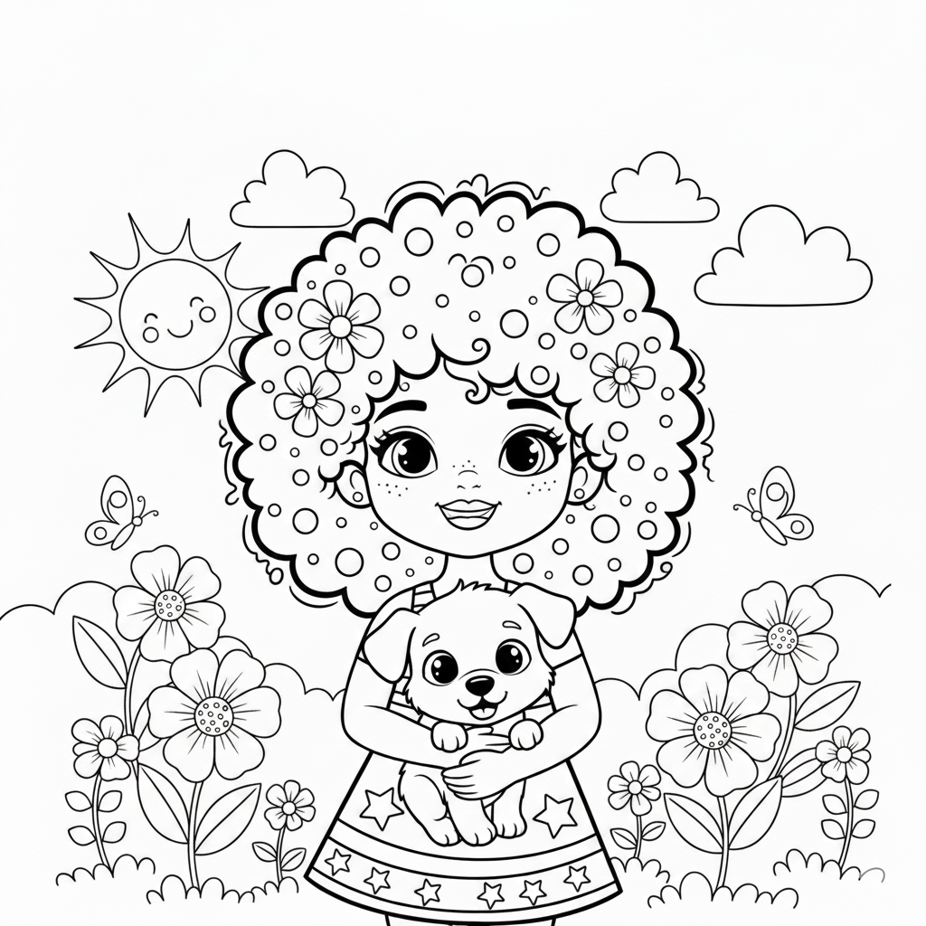 Imagem de colorir menina com cabelos crespos