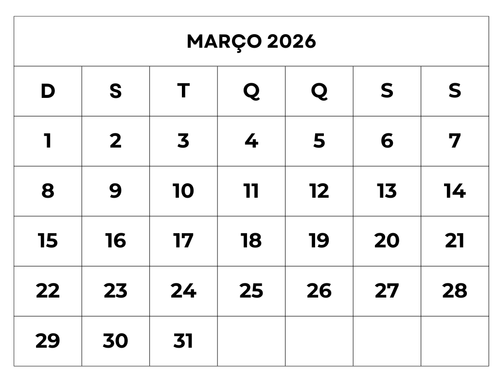 Calendário Março 2026