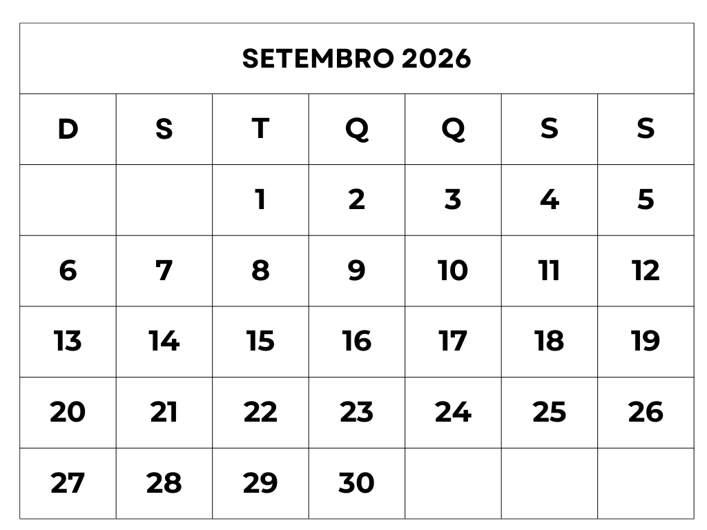 Calendário Setembro 2026