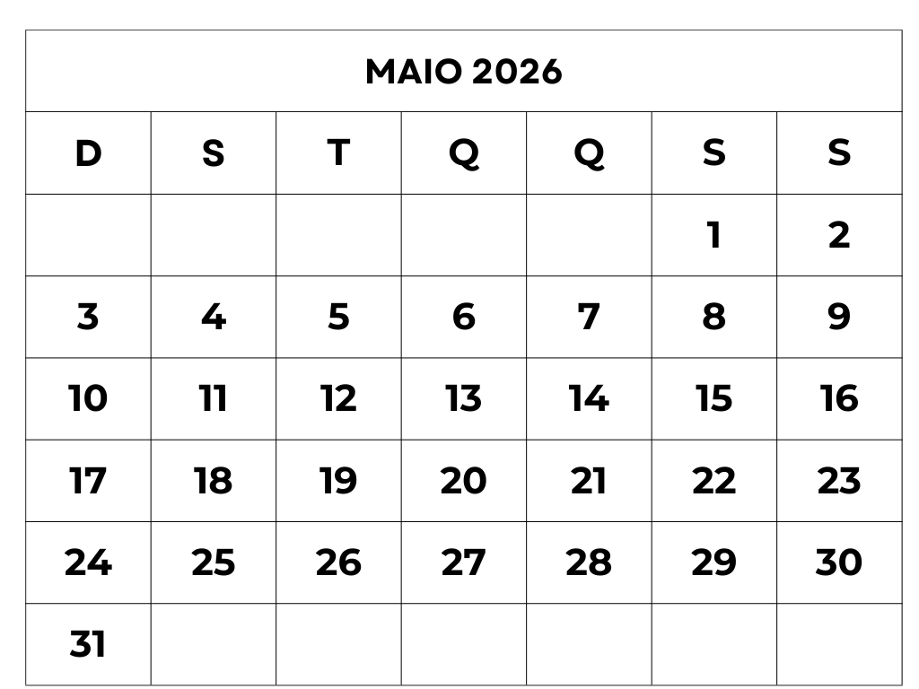 Calendário Maio 2026
