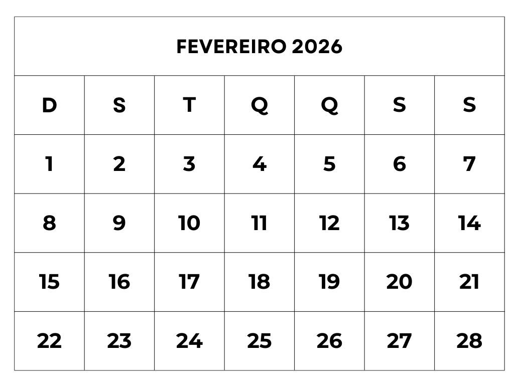 Calendário fevereiro 2026